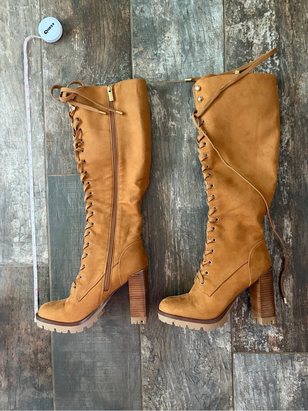 Tall Lace-Up faux Suede Heeled Boots in Cognac by JLo Jennifer Lopez - Picture 7 of 9